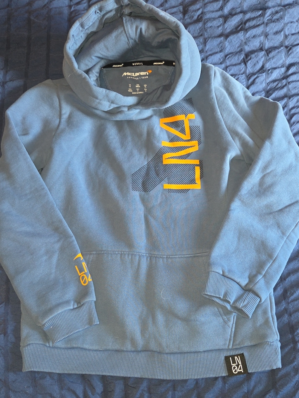 Kids Slate Blue LN-04 Hooded Sweatshirt with Yellow Accents